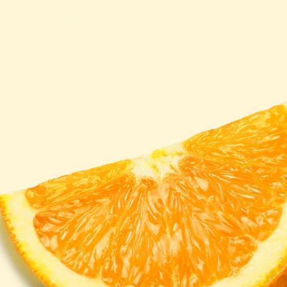 Bilder von Orangen-Scheiben und Vitaminpillen.